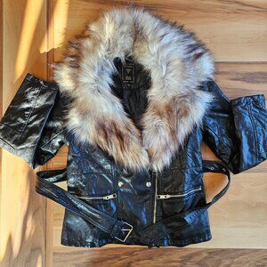 Guess faux leather jacket with fur and belt